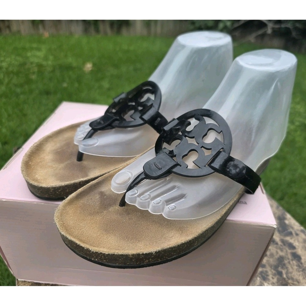 TORY BURCH MILLER CLOUD SANDAL PERFECT BLACK/ NATURAL  SIZE 8M